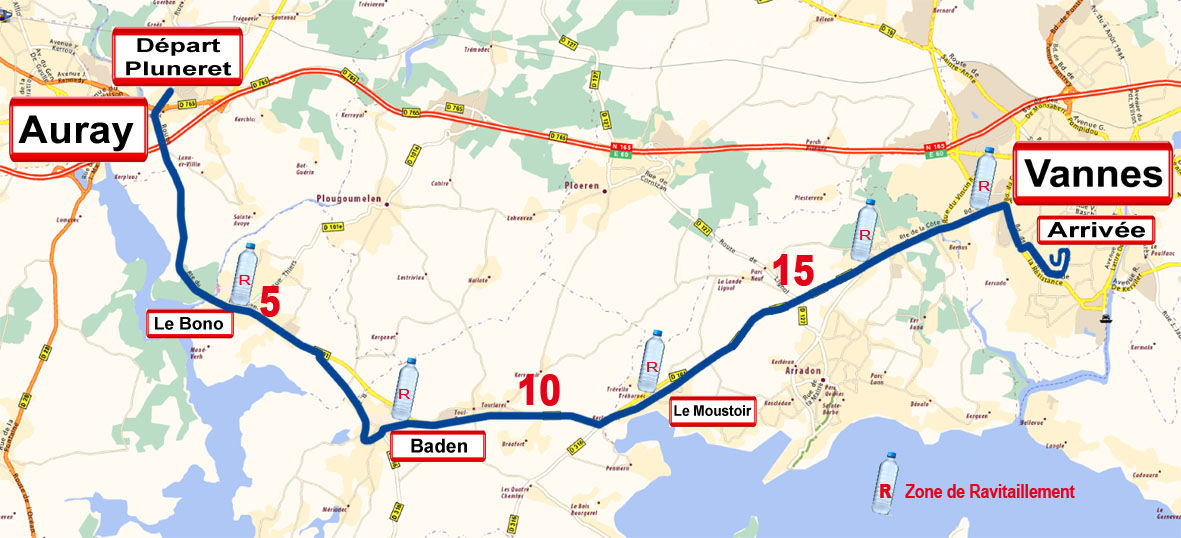 Parcours semi marathon Auray Vannes